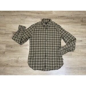 John Varvatos USA Mens Sz S Olive Green Plaid Long Sleeve Button Down Shirt